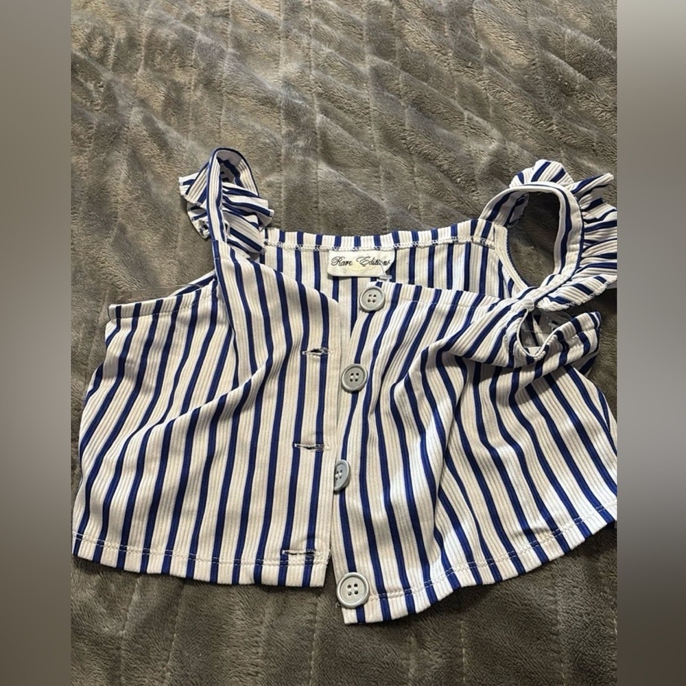 Rare Editions Navy & White Striped Tie-Shoulder Button Cami
